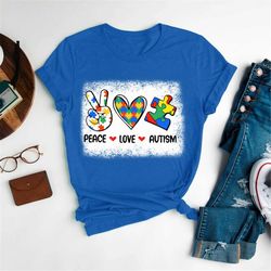 peace love autism shirt, autism awareness t-shirt, autism puzzle tee, autism support shirt