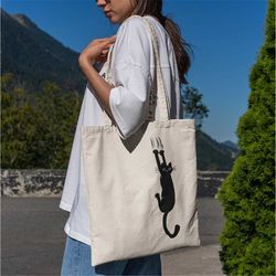 climbing cat tote bag -aesthetic tote bag,artsy tote bag,art tote bag,cat canvas tote bag,cat art bag,black cat tote bag