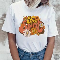 free spirit flowers hippie soul unisex t-shirt, retro flowers shirt, daisies sunflower groovy tees, summer vibes festiva