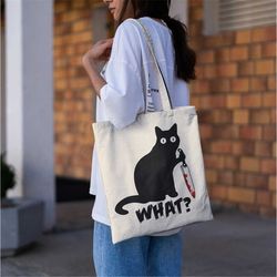 murder cat tote bag-aesthetic tote bag,artsy tote bag,art tote bag,cat bag,cat canvas tote bag,cat art bag,black cat tot