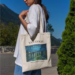 van gogh - starry night over the rhone tote bag -aesthetic tote bag,artsy tote bag,art tote,aesthetic tote,van gogh tote