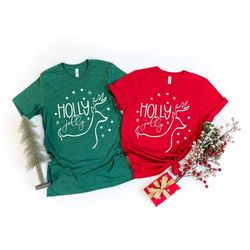 holly jolly deer shirt, christmas t-shirt, reindeer tee, family deer shirts, christmas couple shirt, reindeer line art t