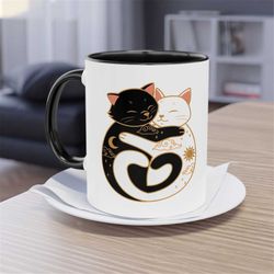 yin yang cat mug -cat gifts,cat mug,cat cup,cat coffee mug,cat coffee cup,cat lover gift,black cat gifts,black cat mug,y