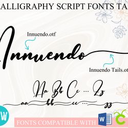 innuendo font with tails | romantic fonts, script fonts, beautiful fonts, cursive font, handwritten font, wedding font