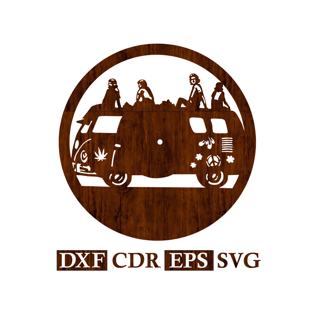 Wall Clock Hippie Van Vector files 1.jpg