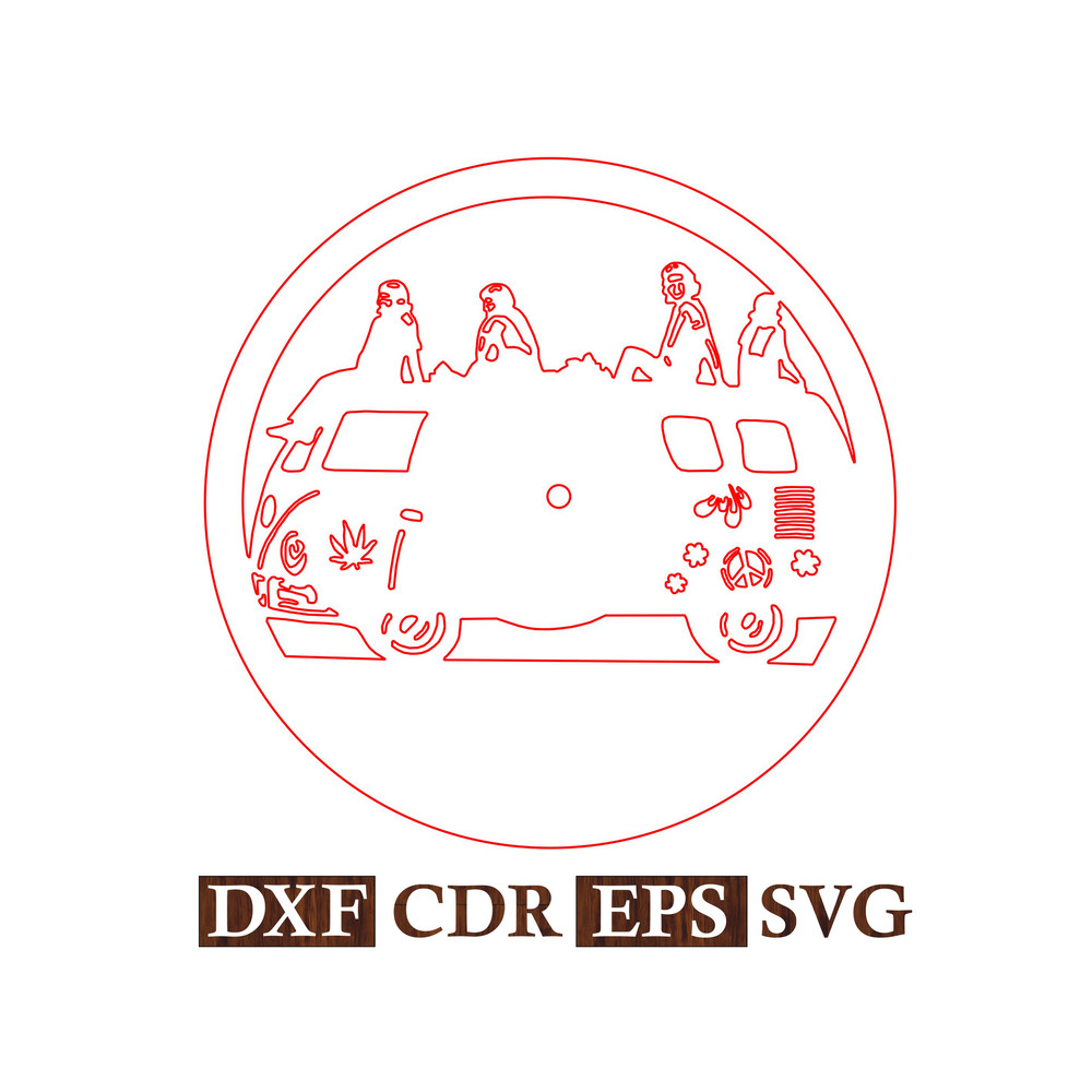 Wall Clock Hippie Van Vector files 2.jpg