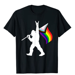 Bigfoot Rock On LGBTQ Progressive New Pride Flag T-Shirt