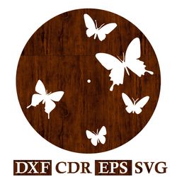 wall clock butterflies vector file for cnc laser, router, plasma, cricut | cnc | laser cutting file dxf cdr eps svg
