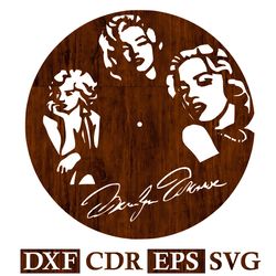 wall clock marilyn vector file for cnc laser, router, plasma, cricut | cnc | laser marilyn file dxf cdr eps svg vector