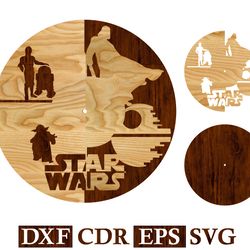 wall clock star wars vector file for cricut cnc laser, router, plasma, | cnc | star wars file svg dxf cdr eps vector