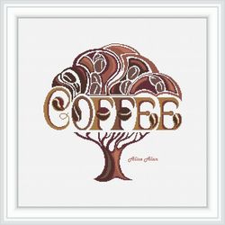 Cross stitch pattern Kitchen Coffee Tree silhouette beans drink monochrome brown counted crossstitch patterns PDF