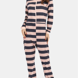 women plus size basic horizontal stripes print o-neck long sleeve loose home onesies