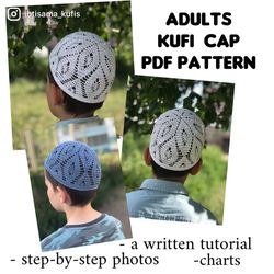Adults cotton skull cap kufi PDF crochet pattern on English language