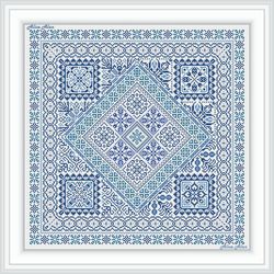 Cross stitch pattern Panel borders sampler geometric ornament monochrome blue pillow napkin counted crossstitch patterns
