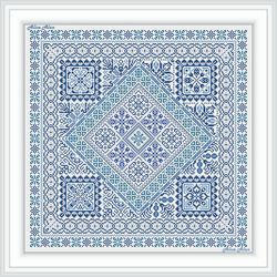 cross stitch pattern panel borders sampler geometric ornament monochrome blue pillow napkin counted crossstitch patterns