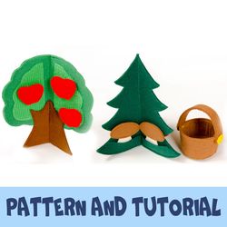 Felt trees, pattern and tutorial, PDF and SVG