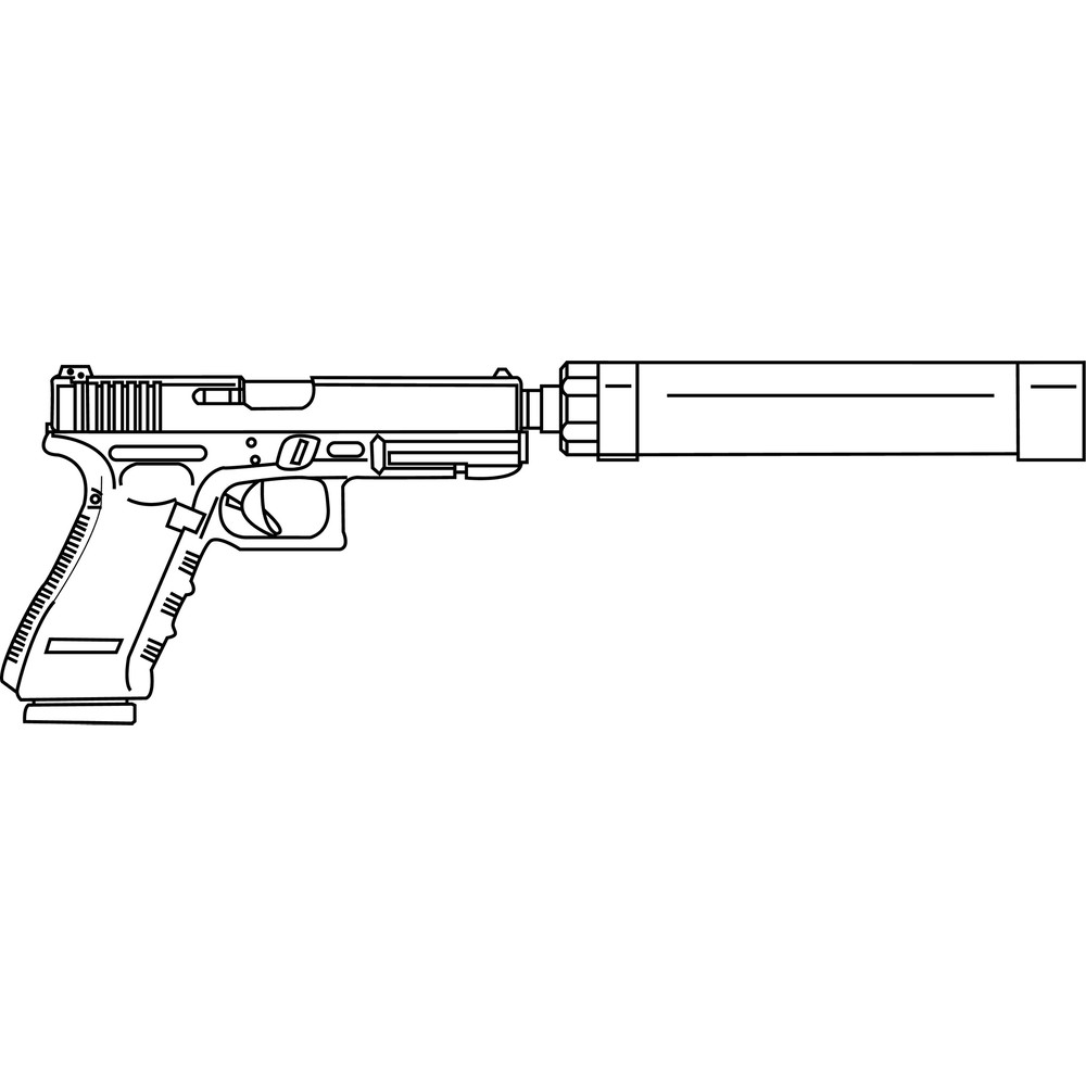 Glock 17 automatic pistol with silencer line art vector file.jpg