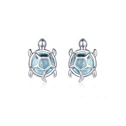 Turtle earrings, Sterling silver stud, Ocean blue sea jewelry, Birthday gifts