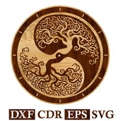 wall clock yin yang tree vector file for cnc laser, router, plasma, cricut | cnc | laser file dxf cdr eps svg vector