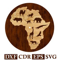 wall clock african animals vector file for cnc laser, router, plasma, cricut | cnc | laser cutting file dxf cdr eps svg