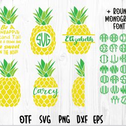pineapple bundle svg & circle monogram font | pineapple vector, pineapple svg, pineapple monogram bundle svg cut file
