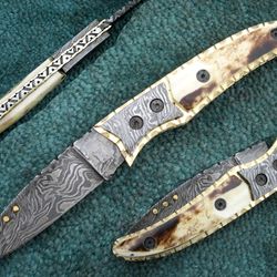 beautiful folding knife , hand made custom damascus steel folding pocket knife
