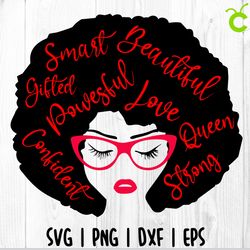 african american woman queen svg, black woman svg, beautiful svg, earrings svg, afro woman svg, strong svg, powerful svg