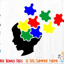 autism head silhouette puzzle svg, autism awareness svg, autism puzzle vector file, autism png, autism dxf, autism svg