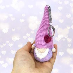 Gnome in love, keychain gnome phone charm decoration, car accessory, Scandinavian mini stuffed gnome plush doll