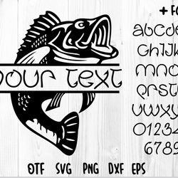 bass fish split monogram svg & fishhook font otf/svg | fishing svg, fishing logo design, bass monogram svg fishing fish