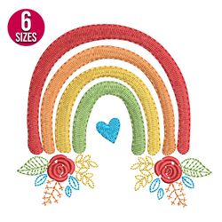 Rainbow with Flowers embroidery design, Machine embroidery design, Instant Download