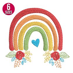 rainbow with flowers embroidery design, machine embroidery design, instant download