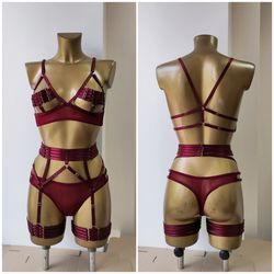 Wine harness lingerie set Morgana