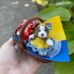 Miniature Teddy dog mini softy crochet puppy ooak pet friend for doll Collectible toy dollhouse handmade small plush toy