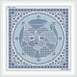 blackwork panel head cat geometric ornament monochrome sampler patchwork counted cross stitch patterns download pdf