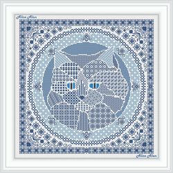 Blackwork panel head Cat geometric ornament monochrome sampler patchwork counted cross stitch patterns Download PDF