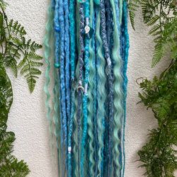 Bohemian set of textured DE dreadlocks and DE braids with curls blue aquamarine colors Ready to ship 21-22 inches