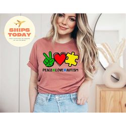 peace love autism shirt, puzzle piece tee, autism support shirt, autism acceptance t-shirt, puzzle lovers tee, autism mo