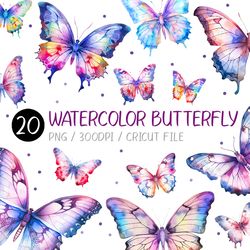 Watercolor Butterfly PNG | Frontal butterfly, Clip Art, Painted, Illustration, Iridescent, Bundle, Transparent Backgroun