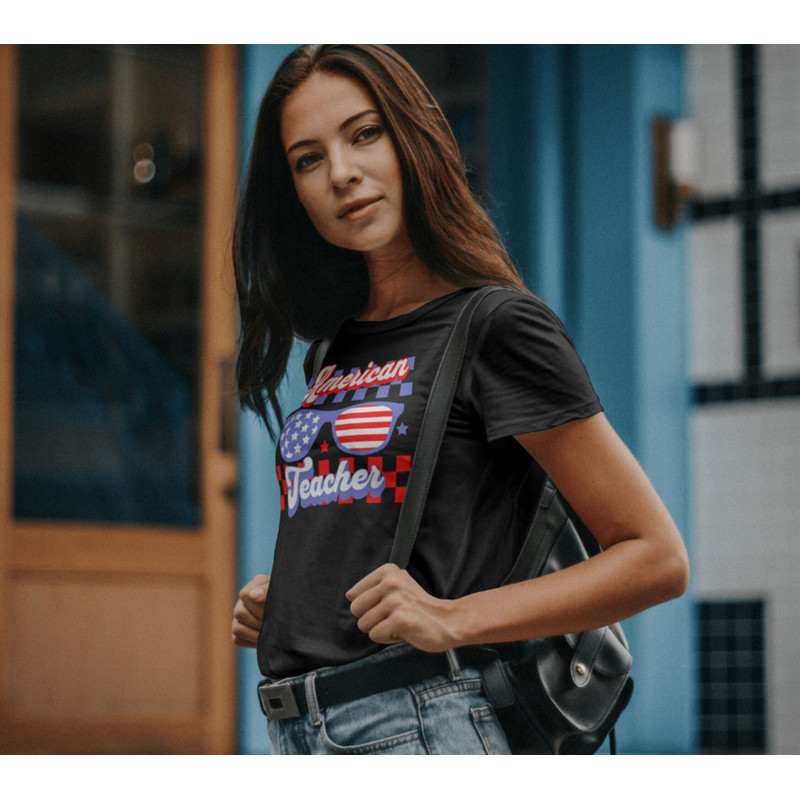 American Teacher Clothes 4th of July Summer Teacher Shirt Red White and Blue Patriotic Gift for Teacher Gift for Memorial Veterans Flag Day - 1.jpg