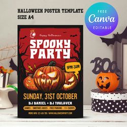 halloween poster template, halloween party flyer template canva editable instant downlod