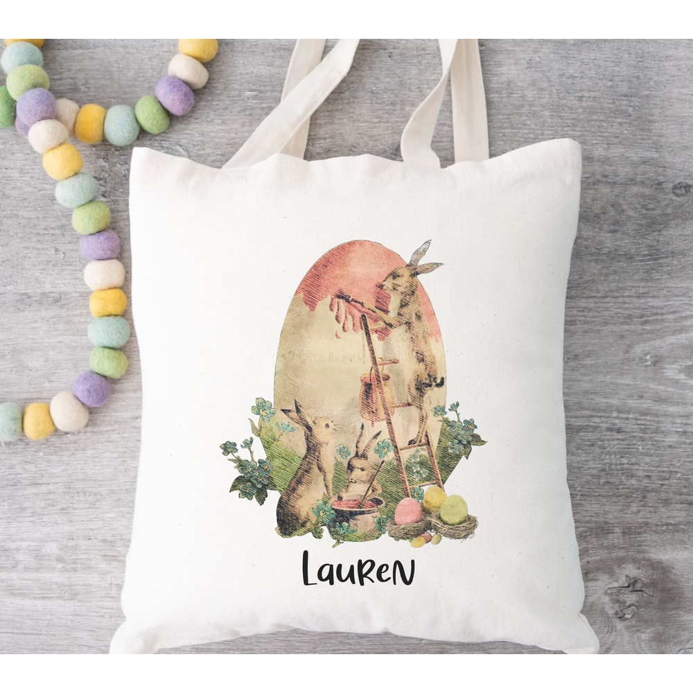 Artsy Tote Bag Personalized Easter Basket Tote Bag Easter Bucket Cute Easter Tote Bag Boy Easter Basket Girl Rabbit Tote Bag Easter Egg Hunt - 1.jpg