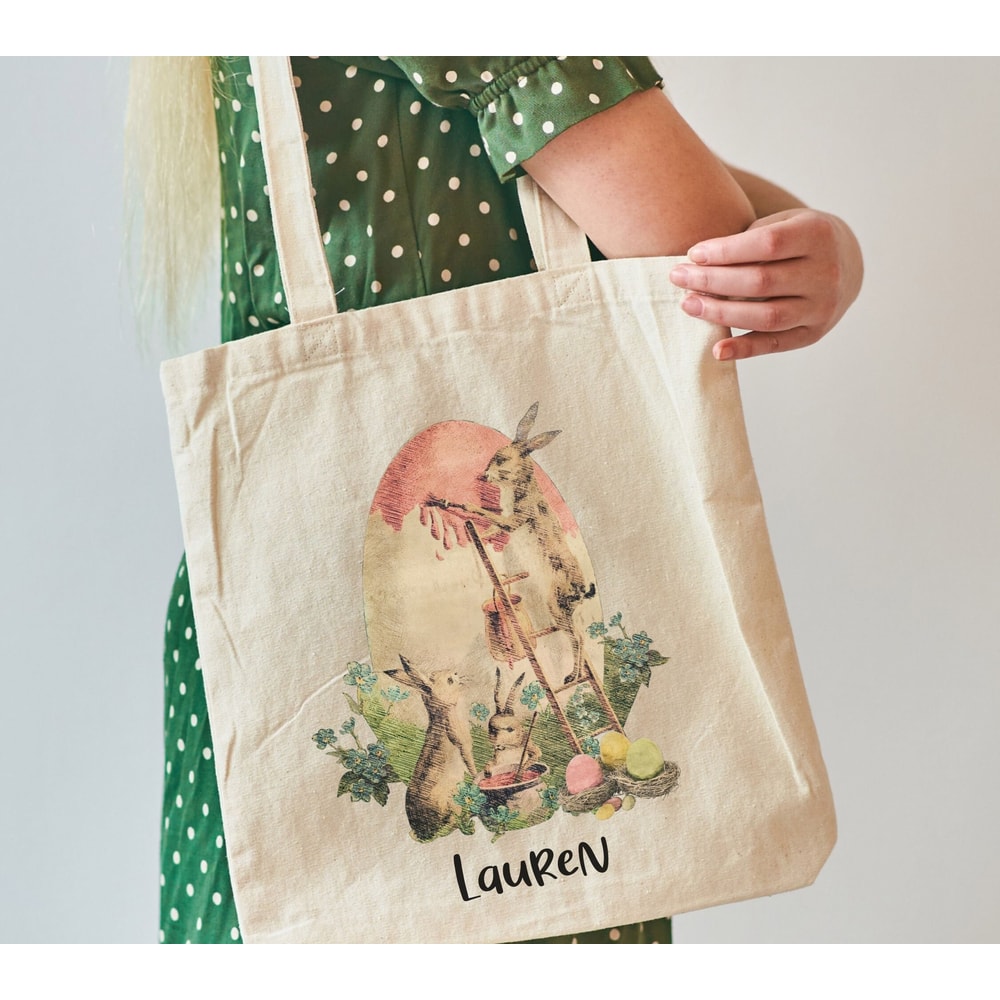 Artsy Tote Bag Personalized Easter Basket Tote Bag Easter Bucket Cute Easter Tote Bag Boy Easter Basket Girl Rabbit Tote Bag Easter Egg Hunt - 4.jpg