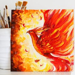 Phoenix Oil Painting Textured Phoenix Original Art Bird Phoenix Wall Art Handmade Phoenix Artwork