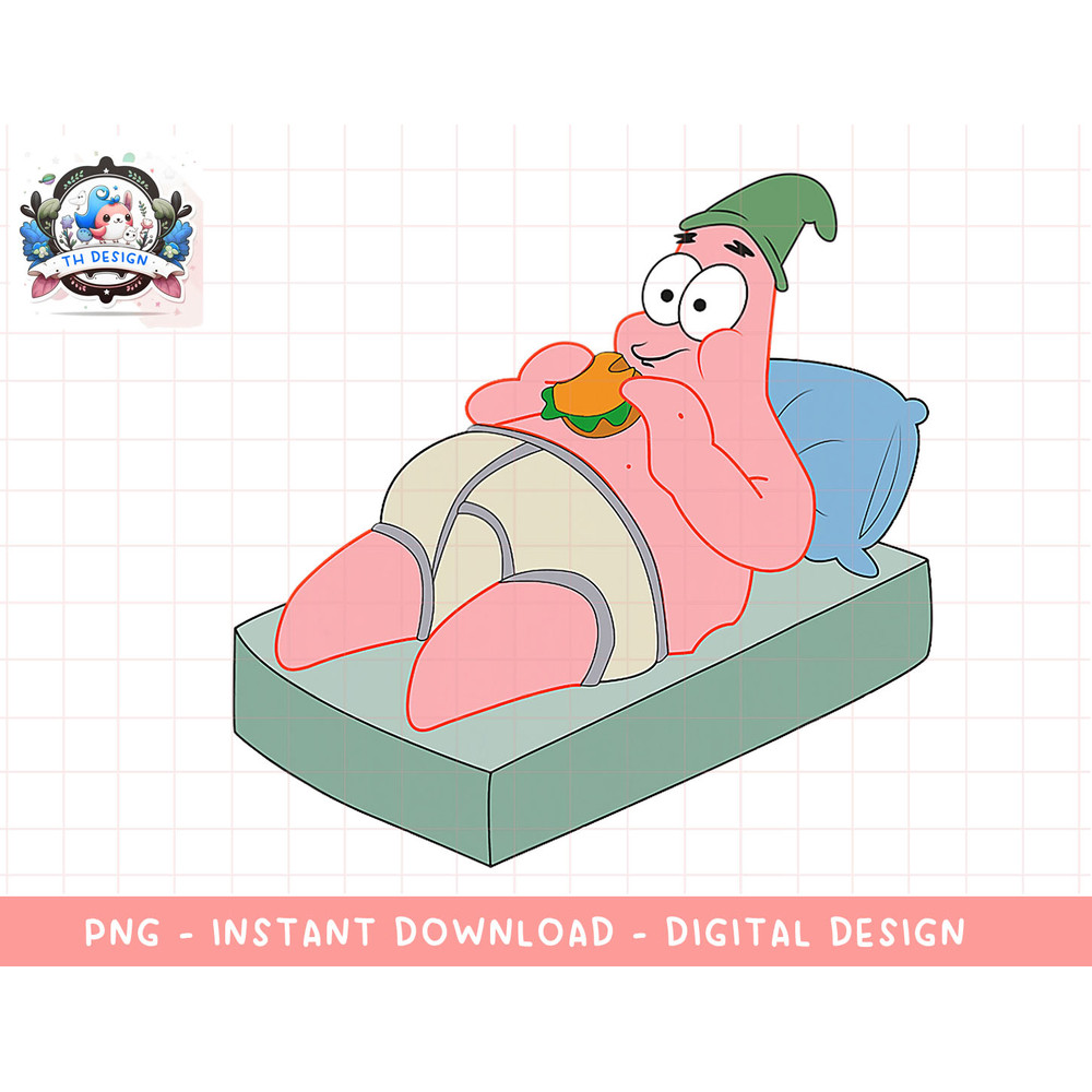 Mademark x SpongeBob SquarePants - Patrick Star - Krabby Patty in Bed png, sublimation.jpg