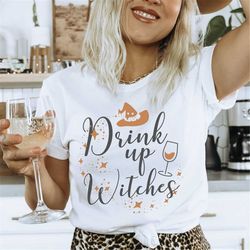 drink up witches shirt, halloween drinking party shirts for women, witch and wine shirt, funny halloween shirt, women's