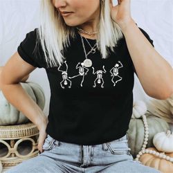 halloween party dancing skeleton shirt, happy halloween skeletons t-shirt, soft comfy tee, halloween shirt tee