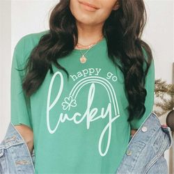 womens st patty's shirt, happy go lucky shamrock tee, cute st patricks day shirt, st. patrick's day shirt for women