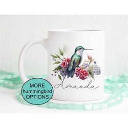 hummingbird mug, custom name coffee mug, bird lover gift, hummingbird art, cute coffee mug, dishwasher safe