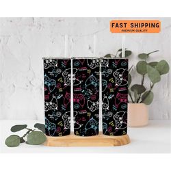 game tumbler gifts for women, gamer tumbler cup for her, gamer gifts for girlfriend, gamer cup with straw, game lover tu